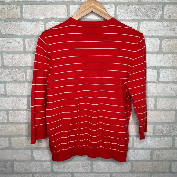 Red and White Striped Light Weight Sweater 3/4 Length Sleeves - Picture 3 of 6